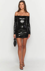 Jazmin Black Sequin Long Sleeve Mini Dress