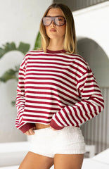 So Breezy Burgundy Stripe Long Sleeve Top