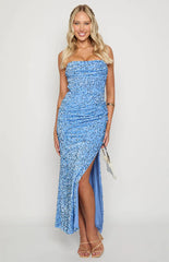 Rita Blue Sequin Strapless Maxi Dress