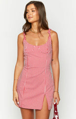 Rihanna Red Check Mini Dress
