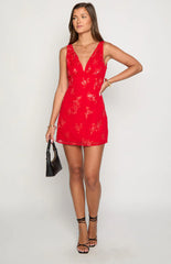 Daphne Red Floral Sequin Mini Dress