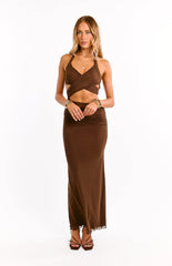 Alima Chocolate Brown Cut Out Maxi Dress