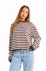 So Breezy Chocolate Stripe Long Sleeve Top