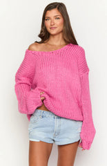 Delvey Hot Pink Chunky Knit Sweater