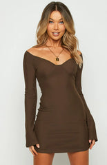 Blame Me Brown Mesh Long Sleeve Mini Dress