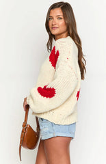 Chandi Cream Heart Chunky Knit Sweater