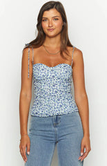 Strawberry Kisses Blue Floral Top