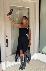 Jannah Black Strapless Hanky Hem Midi Dress