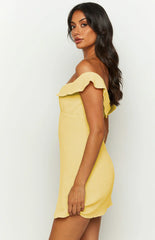 Daydreaming Yellow Off Shoulder Mini Dress