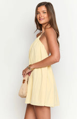 Talei Yellow Halter Puff Mini Dress