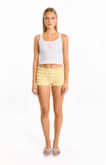 Carlie White Beaded Hibiscus Ribbed Tank Top