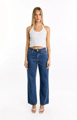 Calliope Pinstripe Mid Wash Mid Rise Slouchy Jeans