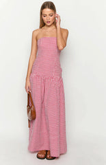 Angela Red Gingham Maxi Dress
