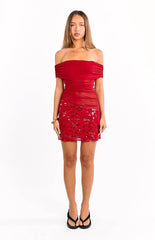 Rhea Red Sequin Mesh Mini Dress