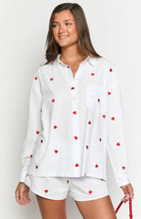 Margarita White Strawberry Embroidered Long Sleeve Shirt