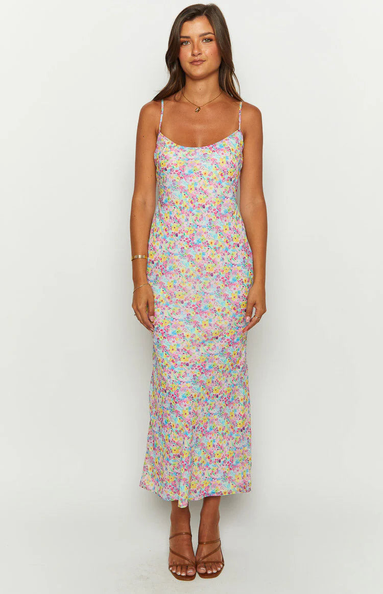 Good Days Painted Floral Pink Maxi Dress