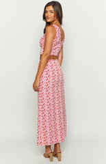 Dahlia Pink And Red Speckled Maxi Skirt