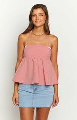 Aspen Red Gingham Halter Top
