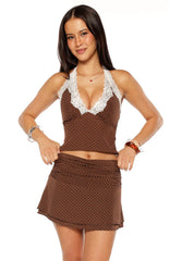 Briony Brown Polka Dot Mini Skirt