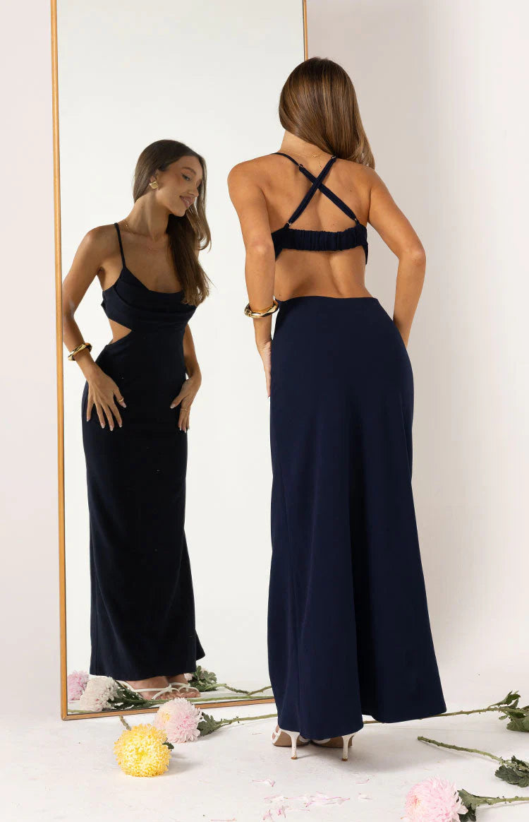 Taleah Navy Crepe Formal Maxi Dress