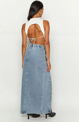 Fazio Button Side Denim Maxi Skirt