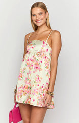 Elsa Yellow Bloom Satin Mini Dress