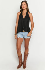 Petie Black Linen Blend Top