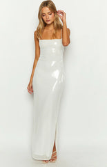 Manhattan White Sequin Slip Maxi Formal Dress