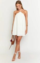 Talei White Halter Puff Mini Dress