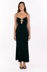 Selina Black Hibiscus Trim Maxi Dress