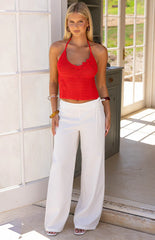 Jacq White Tie Waist Wide Leg Pants