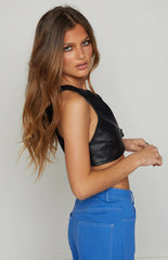 Camille Black Buckle Crop Top