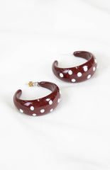 Norah Burgundy Polka Dot Chunky Hoop Earrings