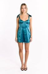 Chrystal Teal Tie Strap Party Mini Dress