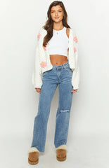 Luella White Flower Knit Cardigan