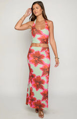 Elsa Green Floral Maxi Skirt