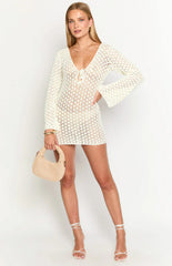 Rhi Cream Crochet Long Sleeve Mini Dress