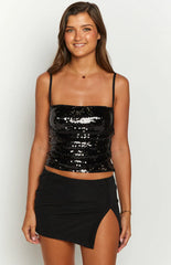 Stellar Black Sequin Low Back Top
