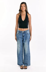 Lovers Lane Mid Wash Denim Heart Pocket Slouchy Jeans