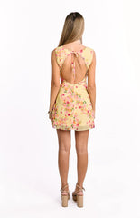 Aveta Yellow Bloom Tie Mini Dress