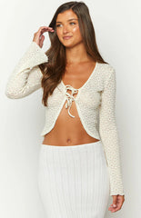 Blossom Breeze White Knit Long Sleeve Top