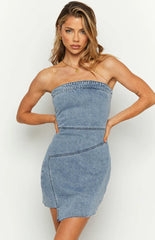 Jasmine Mid Wash Denim Wrap Front Mini Dress