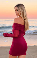 Kofi Wine Long Sleeve Mini Dress