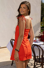 Beau Red Stripe Tie Mini Dress