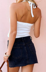 Siletto Black Denim Low Rise Mini Skirt