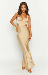 Sarah Champagne Corset Formal Maxi Dress