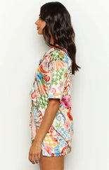 Resort Summer Print Satin Shirt