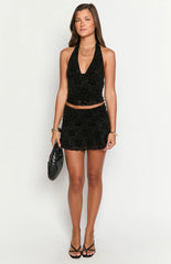 Clancy Black Velvet Crop Top