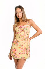 Aveta Yellow Bloom Tie Mini Dress