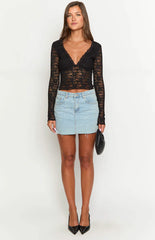 Trevina Black Lace Long Sleeve Top
